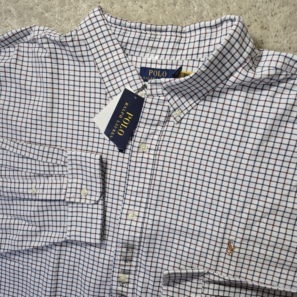 Polo Ralph Lauren Oxford Shirt Mens 4XLT Button Down White Check Business Casual